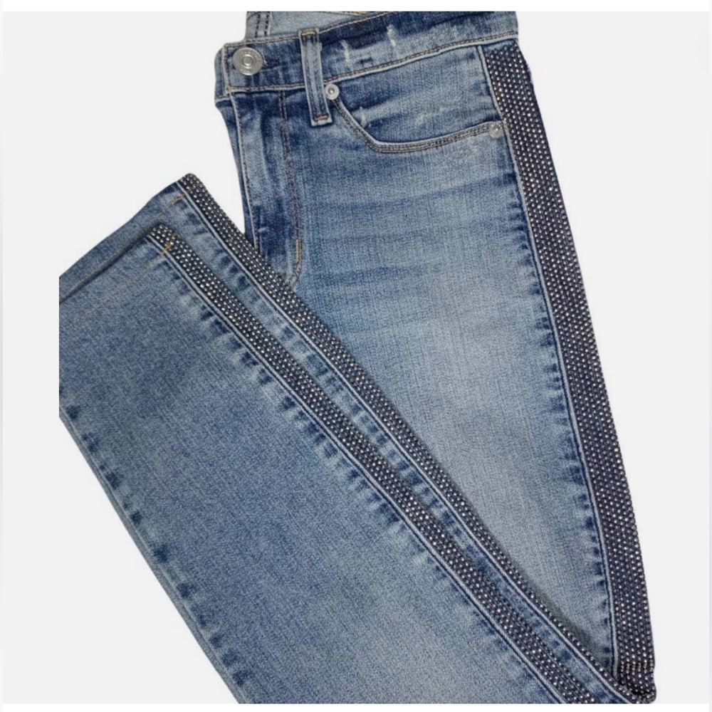 Hudson Nico Midrise Ankle Skinny Jeans with Stud Detailing down the side.